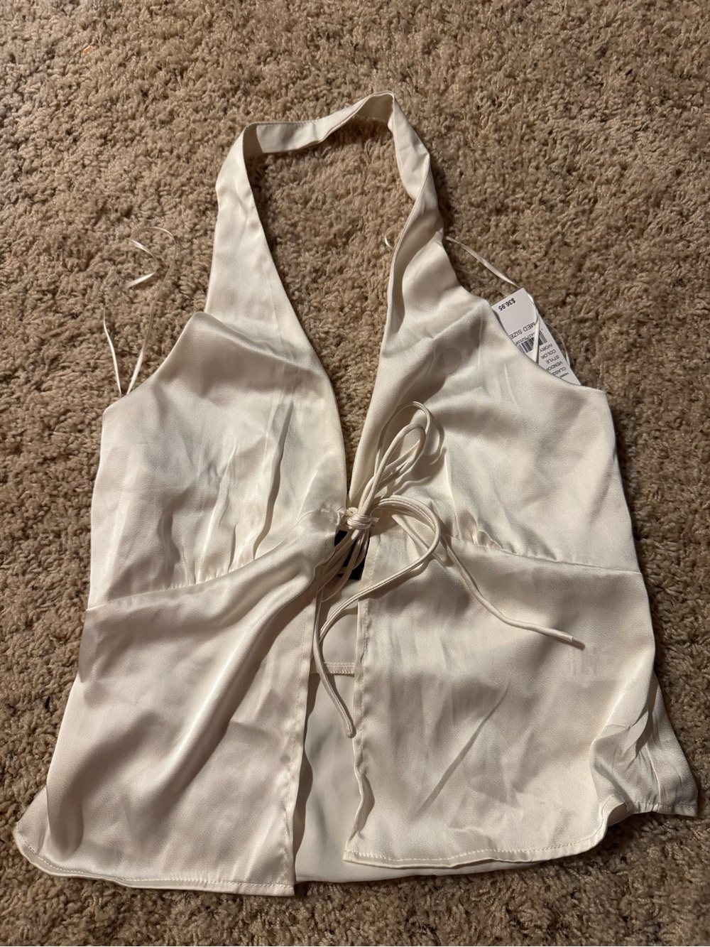 PacSun Cream Halter Tie-Front Satin Tank Top